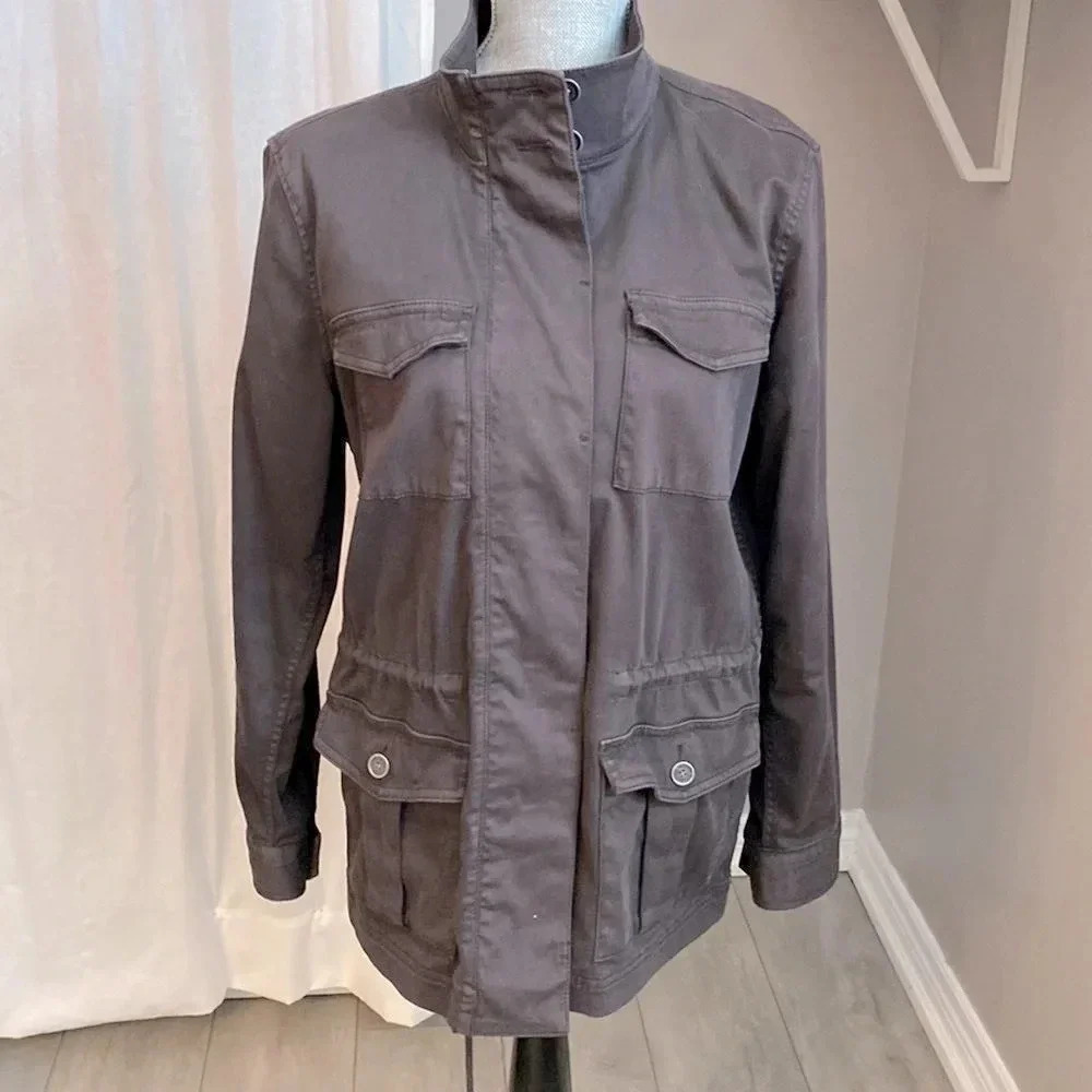 VINCE CAMUTO Navy/Grey Oversized Utility Jacket Drawstring Pockets, Size S